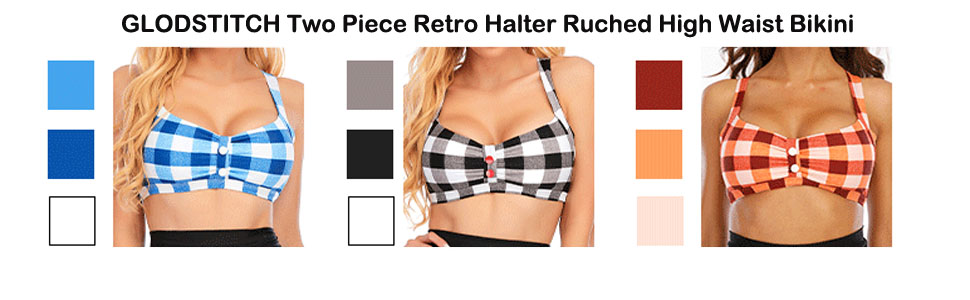 Two Piece Retro Halter Ruched High Waist Bikini