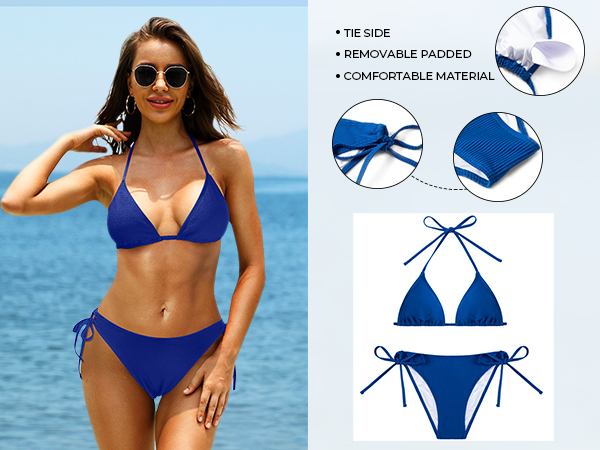 Tempt Me Women Triangle Bikini Two Piece Ribbed Swimsuit Top