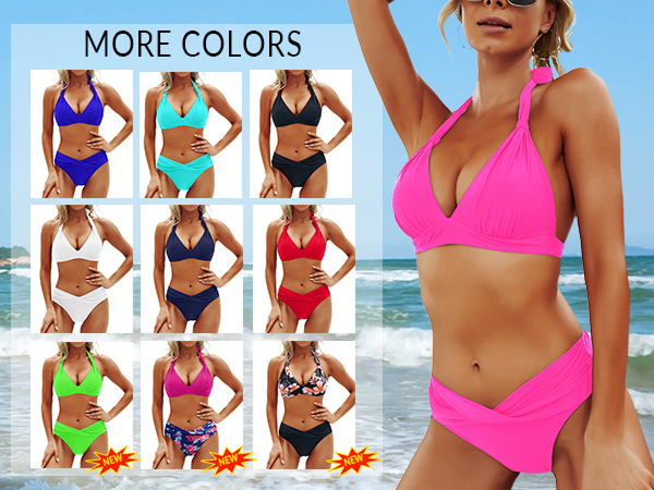 pink green red blue yellow white black swimsuits