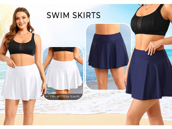 plus bathing suit skirt plus size swimsuit with skirt  plus black swim skirt bottom high waisted 