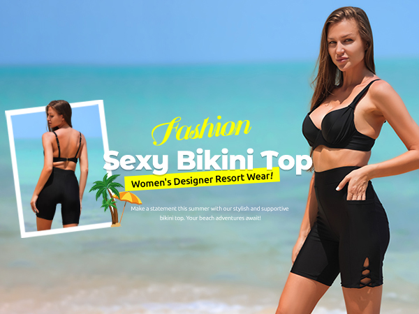 Black bikini top Underwire bikini top Push-up bikini top Women''s swimsuit top Molded cups bikini top