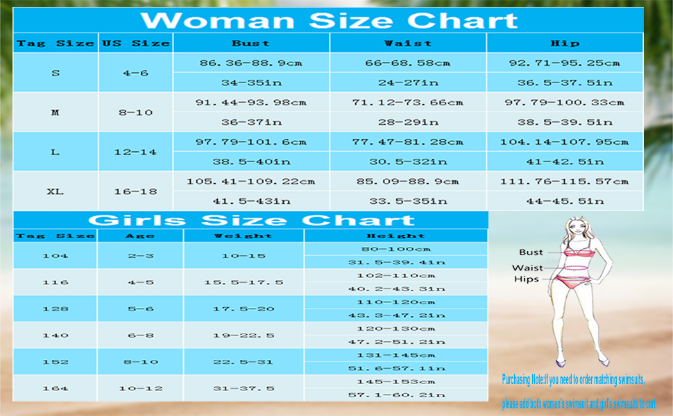 size chart RainRing Mommy and Daughter Matching Swimsuits