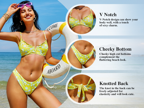 Women''s Floral Print Adjustable Bikini Sets Two Piece Bathing Suit