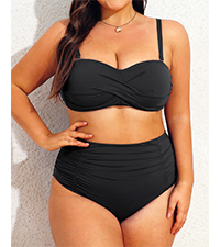 Plus Size High Waisted Bikini Sets Two Piece Bandeau Swimsuits Twist Front Bikini