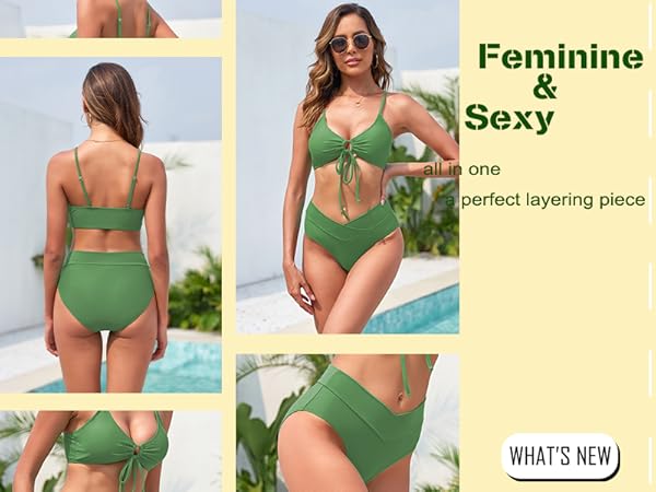 green high rise full coverage bathing suits