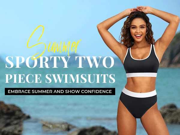 Two Piece High Waisted Bikini Sport Swimsuit