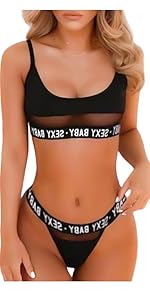 Black Bikini Thong Bikini Sets for Women, High Waisted Sexy Bikini Swim Suits Swimsuit Women 2024