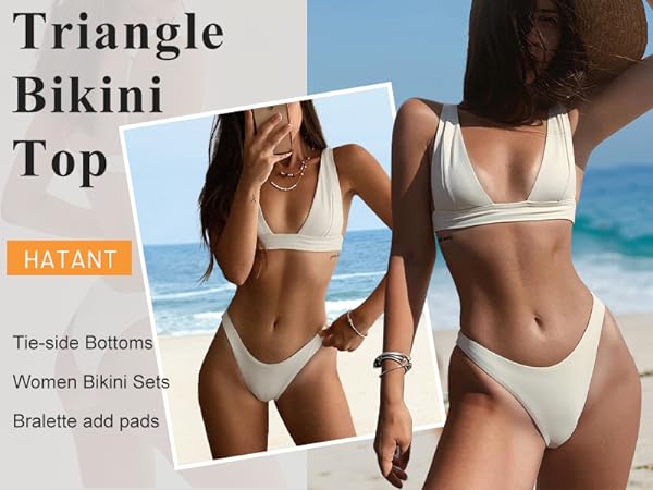 Hatant White Bikini Triangle Bikini Top High Waisted Bottoms White Bathing Suits for Teens 