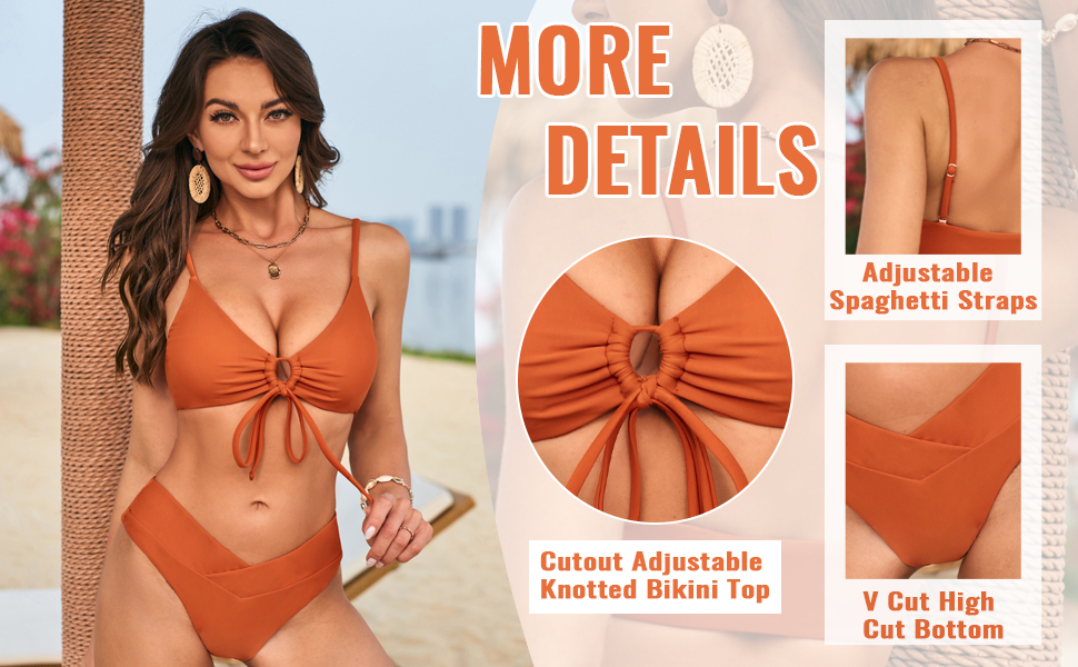 cutout drawstring zaful bikini sets tie front women swimwear high cut swimsuit summer holiday