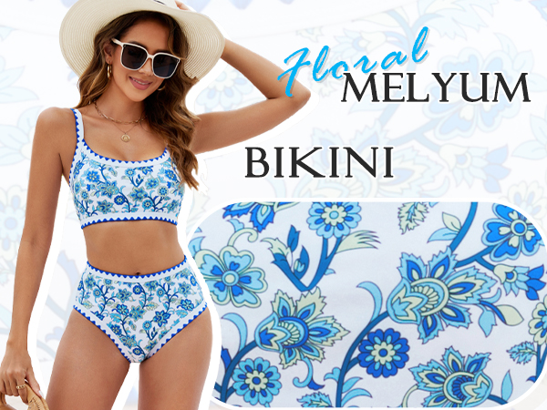 floral print boho whip stitch piping european style two piece bikini sets woman women trendy fashion