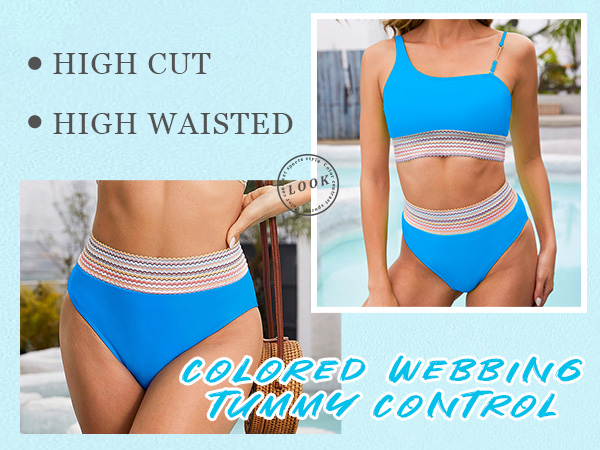 High Waisted Color Block Bikini