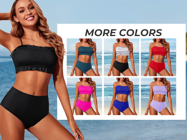 Bandeau High Waisted Bikini Sets