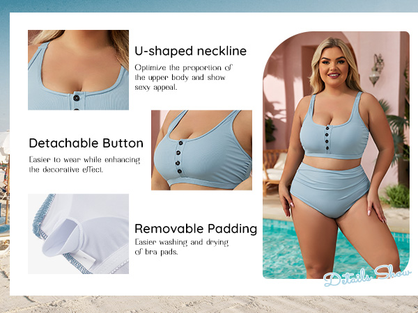 U-shaped neckline detachable button removable padding