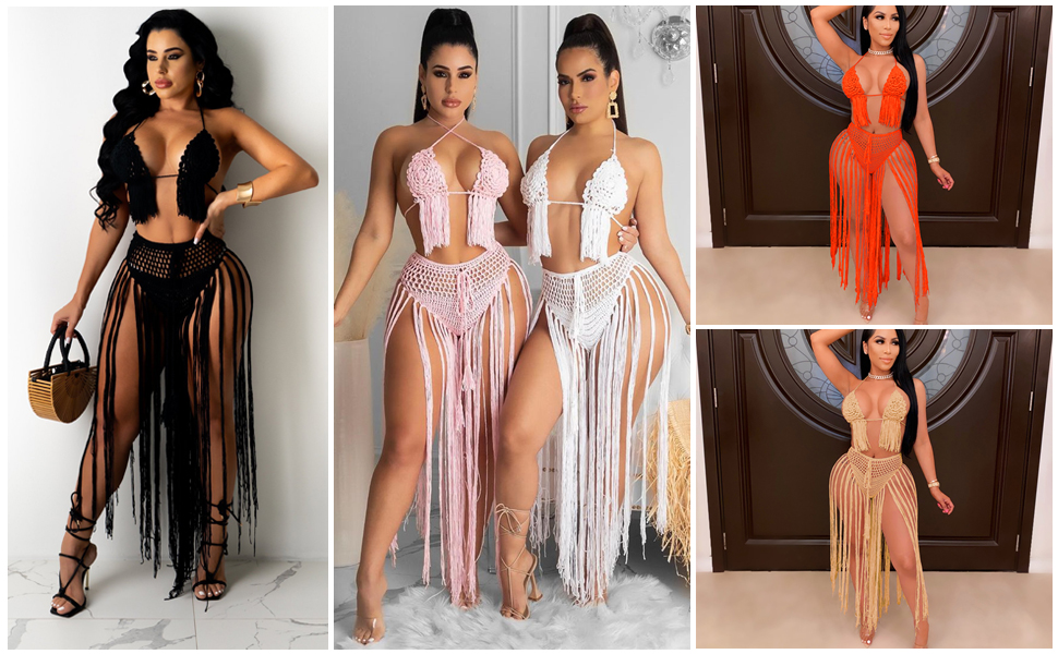 bikini swimsuit maxi skirt cover up sets beach outfits