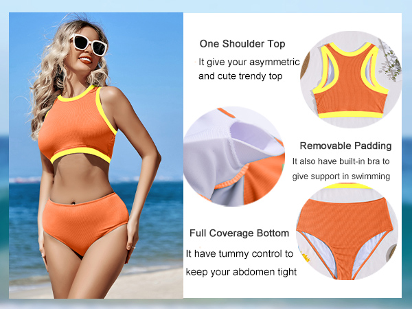 padded orange bathing suits