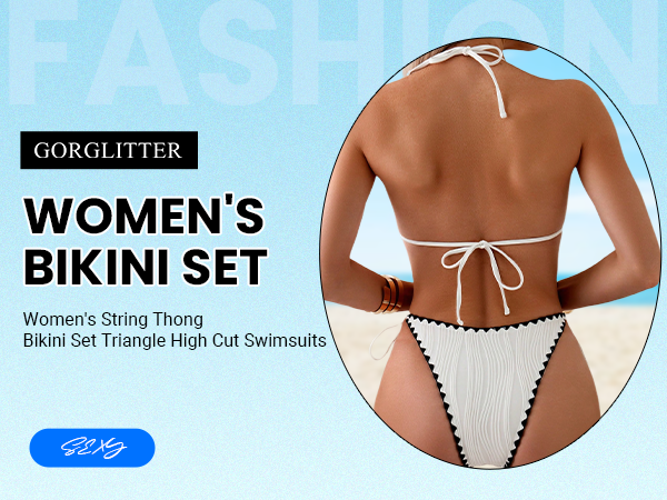 Women''s Halter Textured String Thong Bikini Set