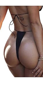 Black Bathing Suit Bottoms for Women, Cheeky Bikini Bottoms Brazilian G String Thong Bikini Bottom