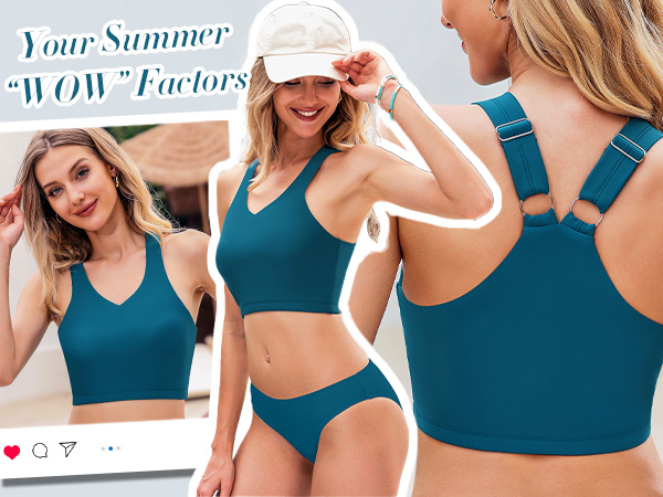 Cropped Tankini Tops Beach Padded Modest Adjustable Sporty Swimsuit Tank Swimwear Top Only