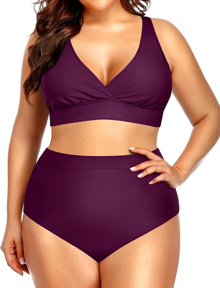 Aqua Eve Plus Size Two Piece Bathing Suits for Women High Waisted Bikini Set Tummy Control Swimsuits