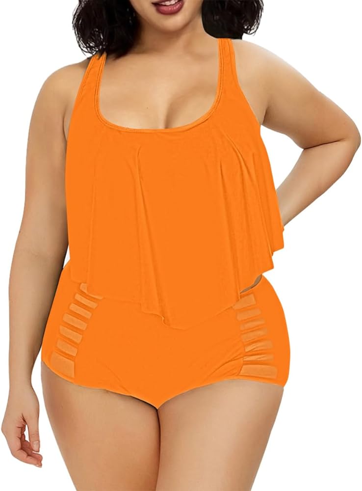 Sovoyontee Women Plus Size Ruffles High Waisted Swimsuit Bikini Sets Bathing Suit