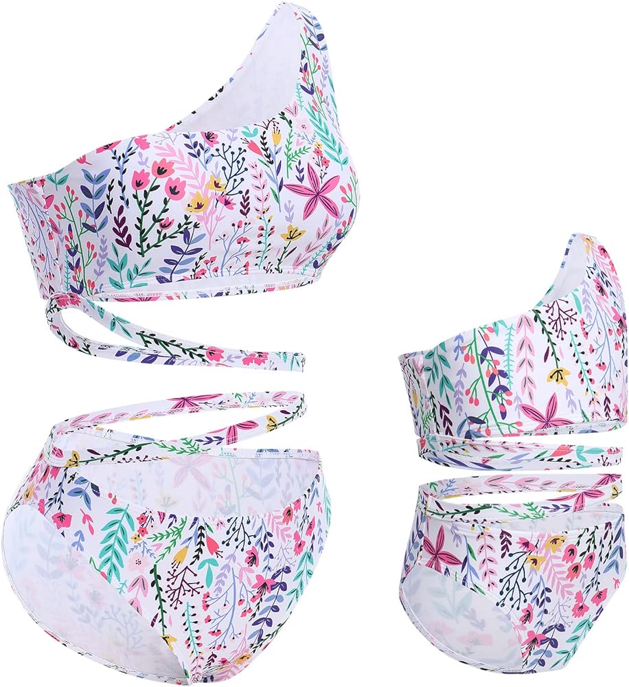 Mommy and Me Swimsuits Mother Daughter One Shoulder Bikini Set Matching Family Bathing Suits Mom and Daughter Swimsuits