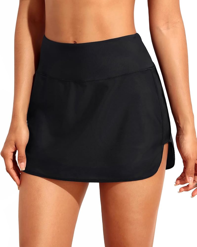 Tempt Me Women Swim Skirt with Zipper Pockets High Waisted Bathing Suit Skirt Athletic Bikini Skirt Bottoms with Panty