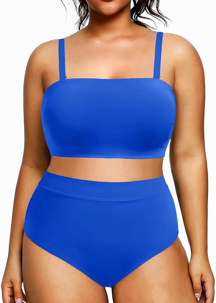 Holipick Women Plus Size Two Piece Bikini High Waisted Swimsuit Bandeau Strapless Bathing Suit Swimwear