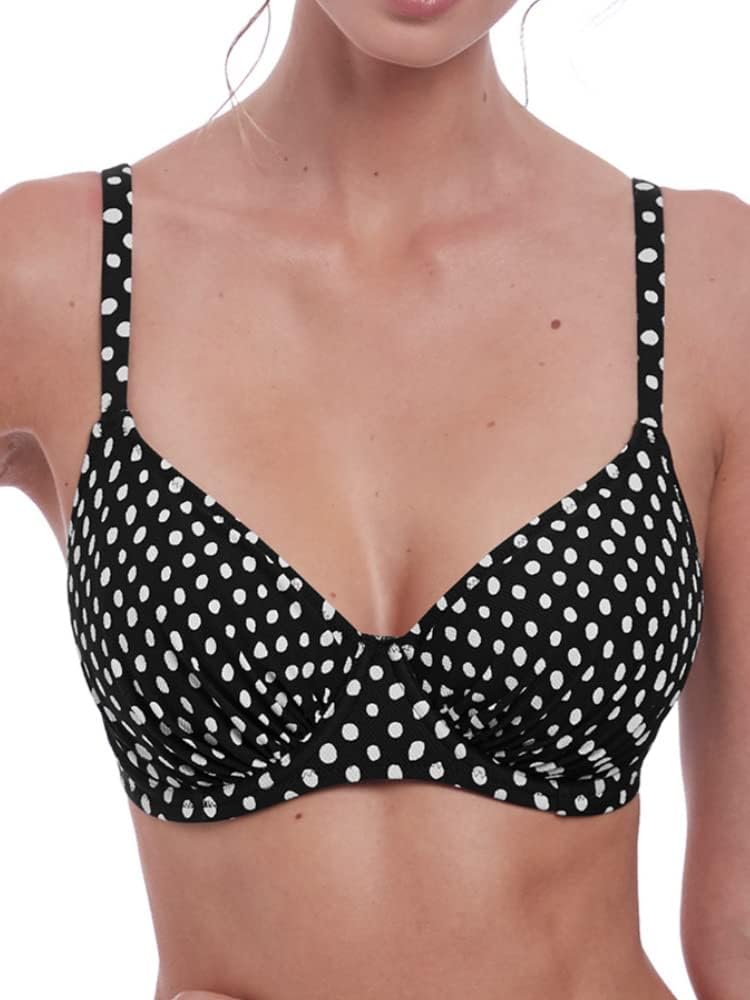 Fantasie Santa Monica Gathered Full Cup Underwire Bikini Top (6720),38F,Blk/Wht