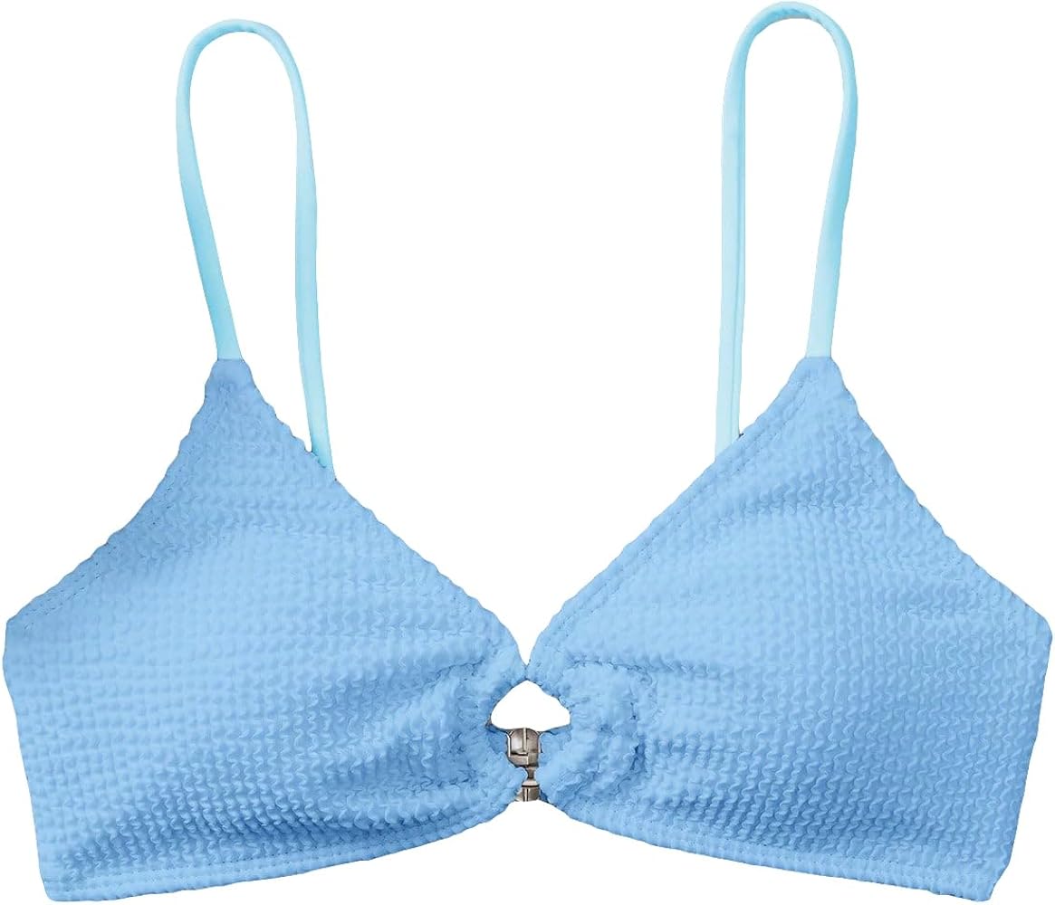 SHENHE Women's Textured Halter String Triangle Bikini Swimsuit Bathing Suit Tops Light Blue S