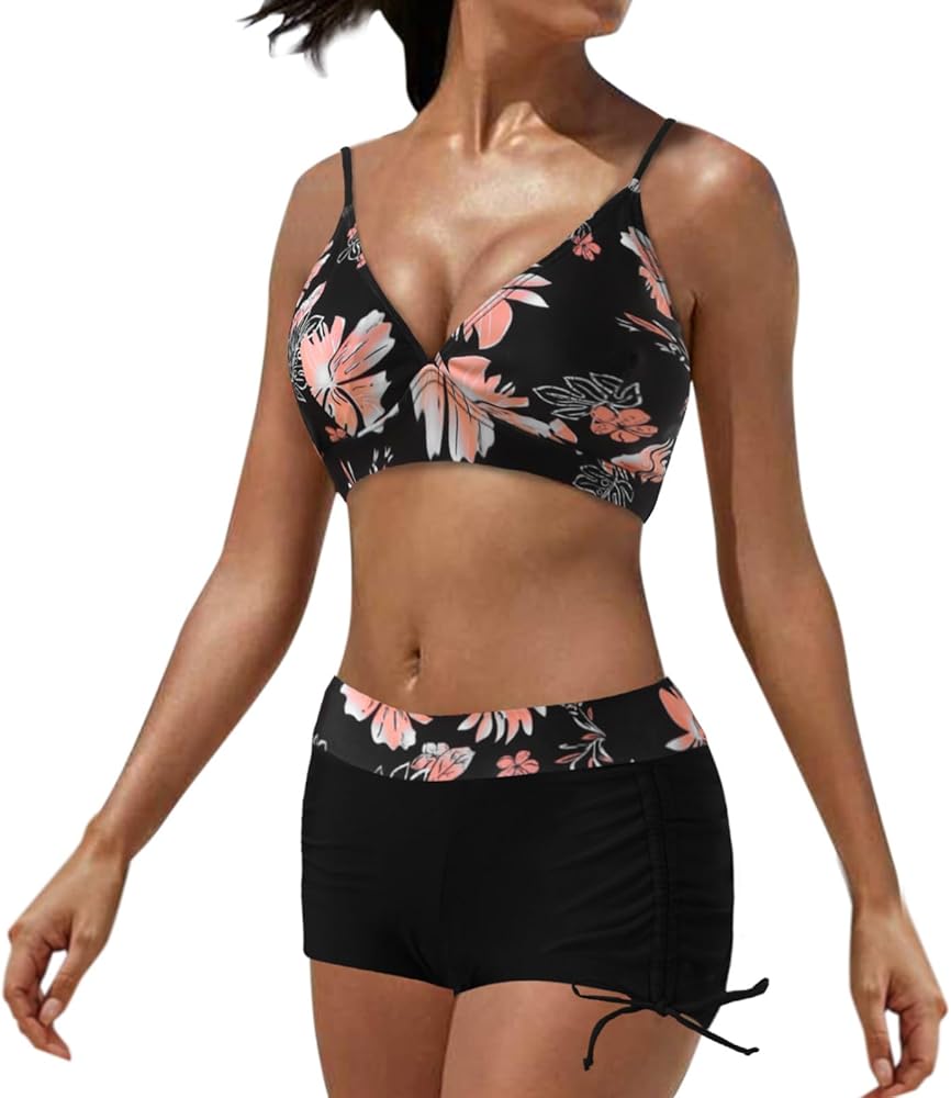 Women's 2 Piece Push Up Tankini Swimsuits with Boy Shorts Crop Underwire Swim Tank Top Bikini Bathing Suits for Women