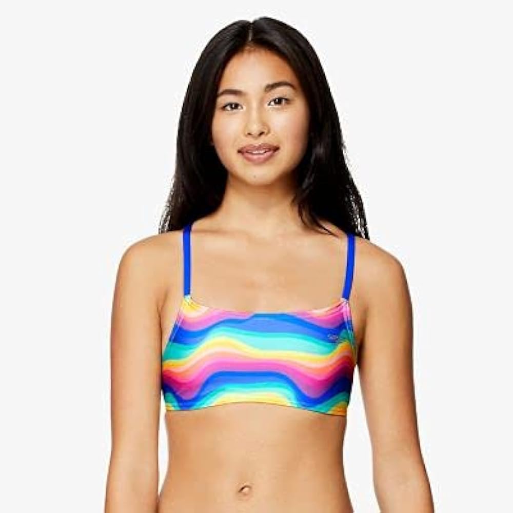 Speedo Women's Standard Swimsuit Top Bikini Endurance Strappy Back Demi, RAINBOW WAVE, X-Large