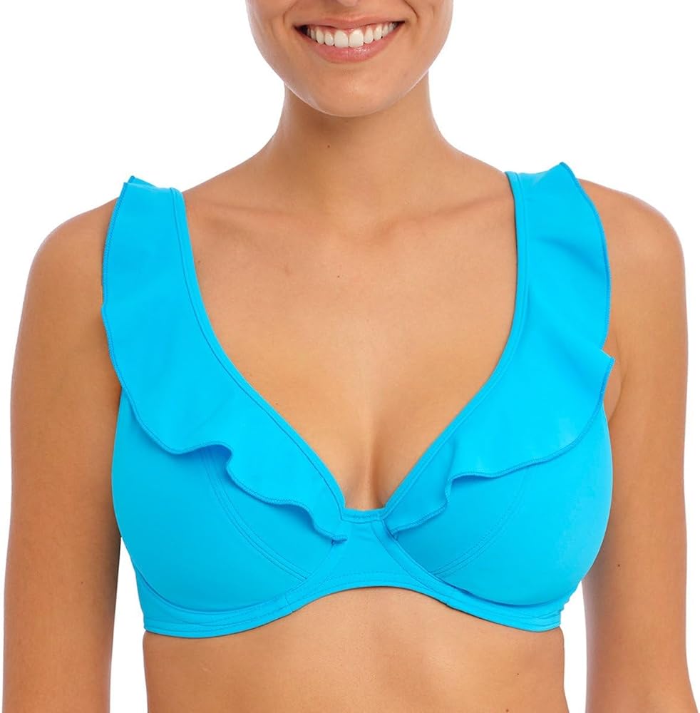 Freya Jewel Cove Ruffled Bikini Top 32FF, Plain Turquoise