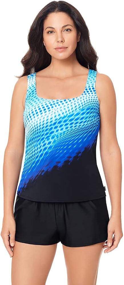 Reebok Women's Swimwear Sport Fashion Cosmic Wave Scoop Neck Tankini Bathing Suit Top