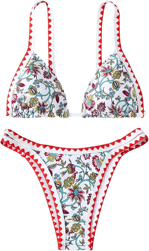 SHENHE Women's 2 Piece Floral Bikini Set Triangle Cheeky Brazilian Boho Swimsuit