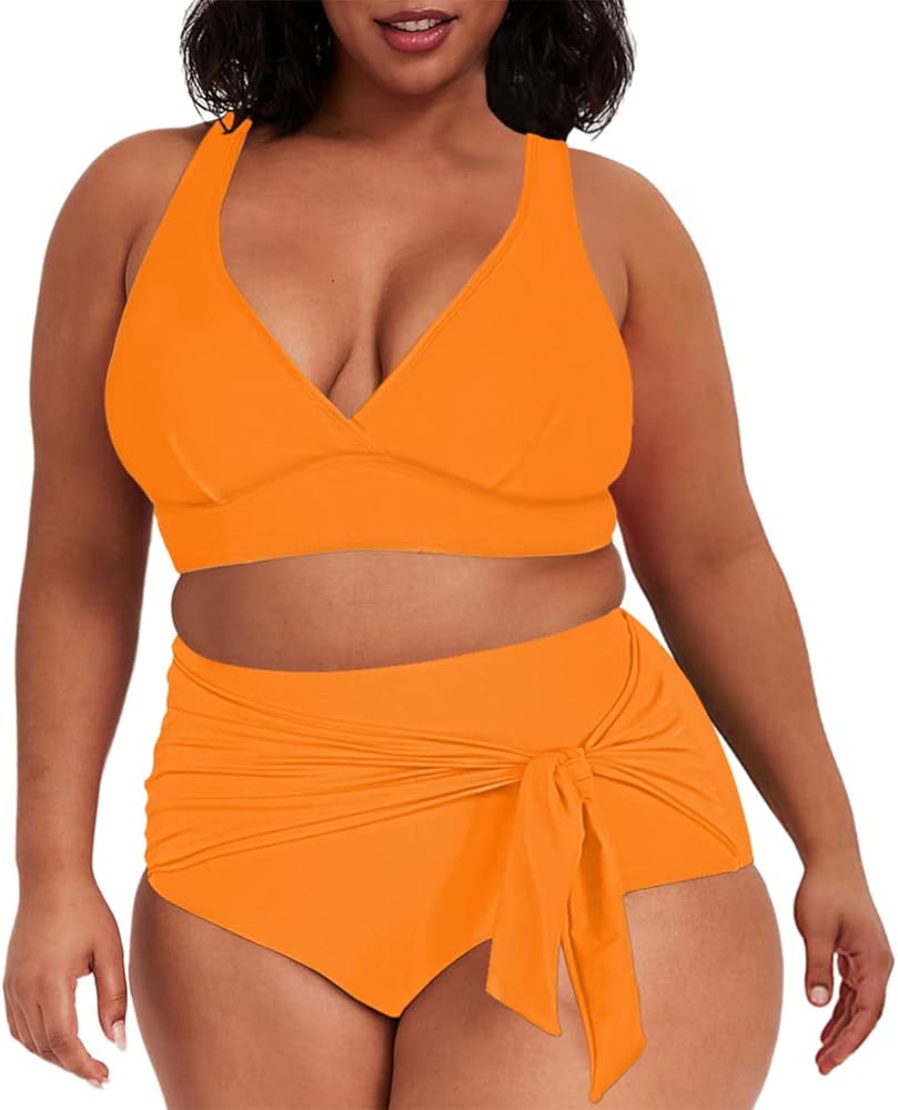 Sovoyontee Women's 2 Piece Plus Size High Waisted Swimsuit Triangle Bikini Set Bathing Suit