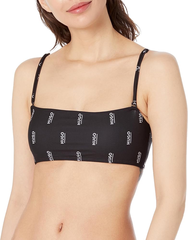 HUGO Women's Standard Allover Logo Cut-out One Shoulder Bikini Top