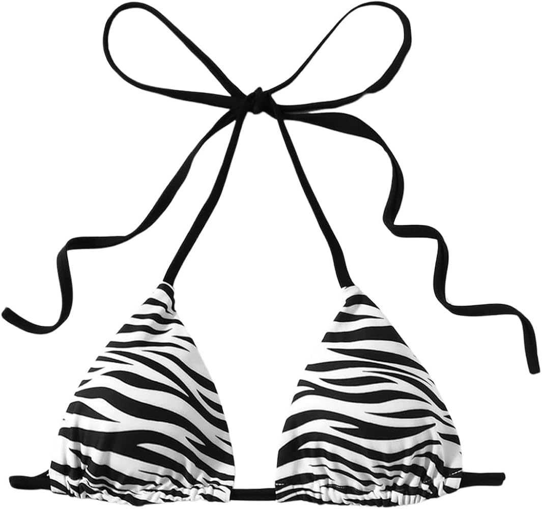 SHENHE Women's Striped Print Triangle Bikini Top Summer Tie Backless Cheeky Cute Swimwear Tops