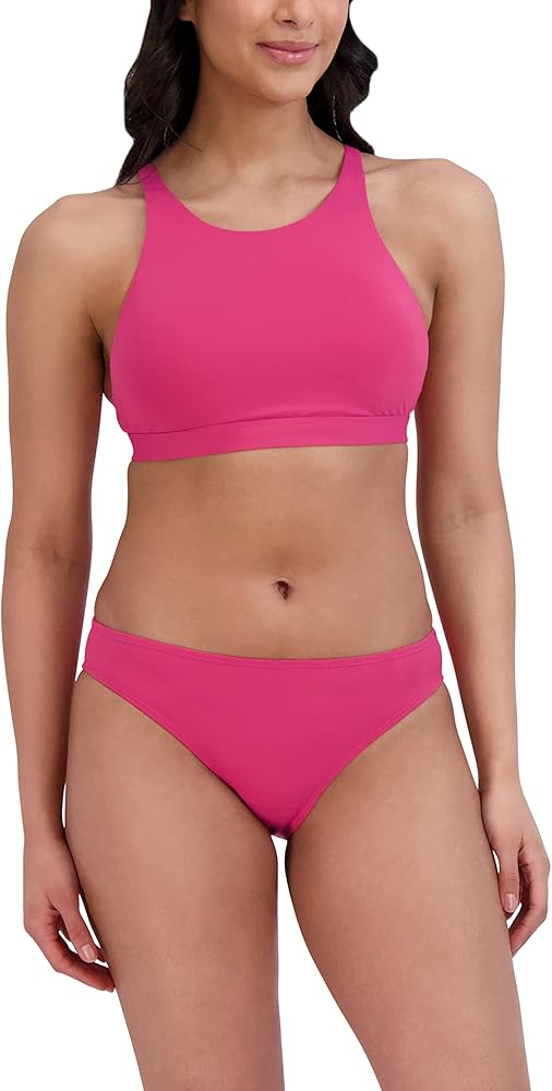 Spyder Women's Standard High Neck Bikini Quick Dry Removable Cup Adjustable Strap Hipster Bottom Swimsuit Set