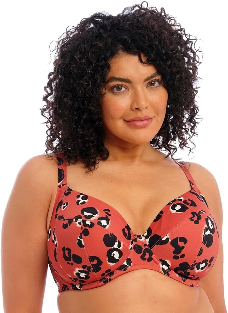 Elomi Plus Size Kotiya Plunge Underwire Bikini Top, 40F, Terracotta Brown