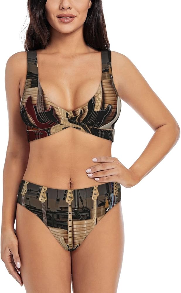 Guitar Bass Music Musical Instruments Print Bikini Set for Women Soft, Stretchy, and Stylish Swimwear for Beach Pool, and Vacation