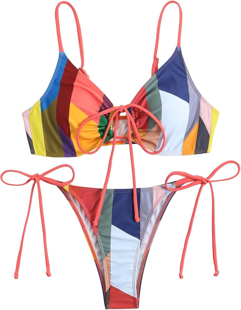 SOLY HUX Women's Color Block Tie Side Bikini Sets Bathing Suits Two Piece Swimsuit