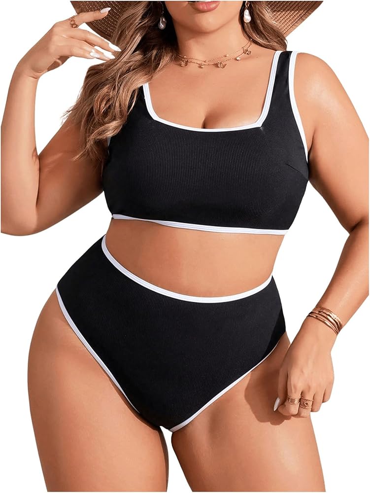 SOLY HUX Women's Plus Size High Waist Bikini Swimsuit Set Summer Beach Cheeky Two Piece Bathing Suits