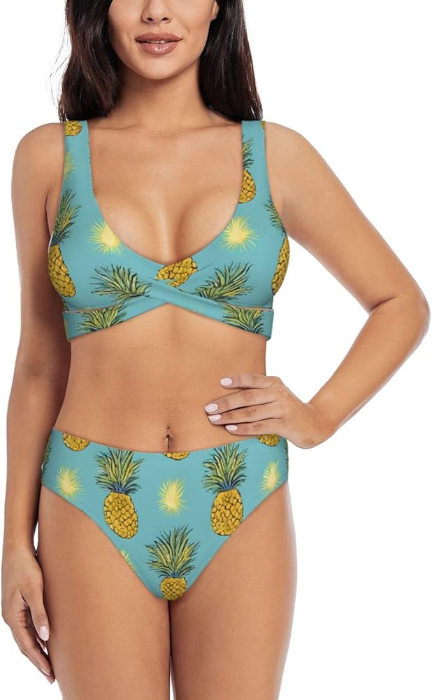 Tropical Fruit Pineapple Print Bikini Set for Women Soft, Stretchy, and Stylish Swimwear for Beach Pool, and Vacation