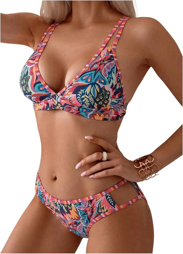 SOLY HUX Women's Boho Floral Print Bathing Suits Bikini Sets Two Piece Swimsuit