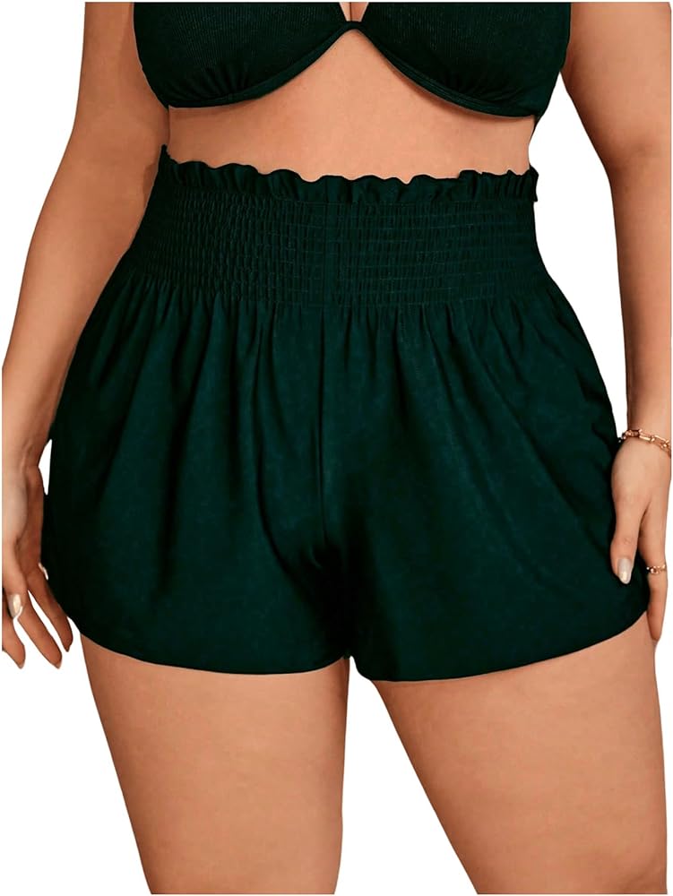 MakeMeChic Women's Plus Size Swim Shorts Ruffle High Waist Swimsuit Shorts Tankini Bottom