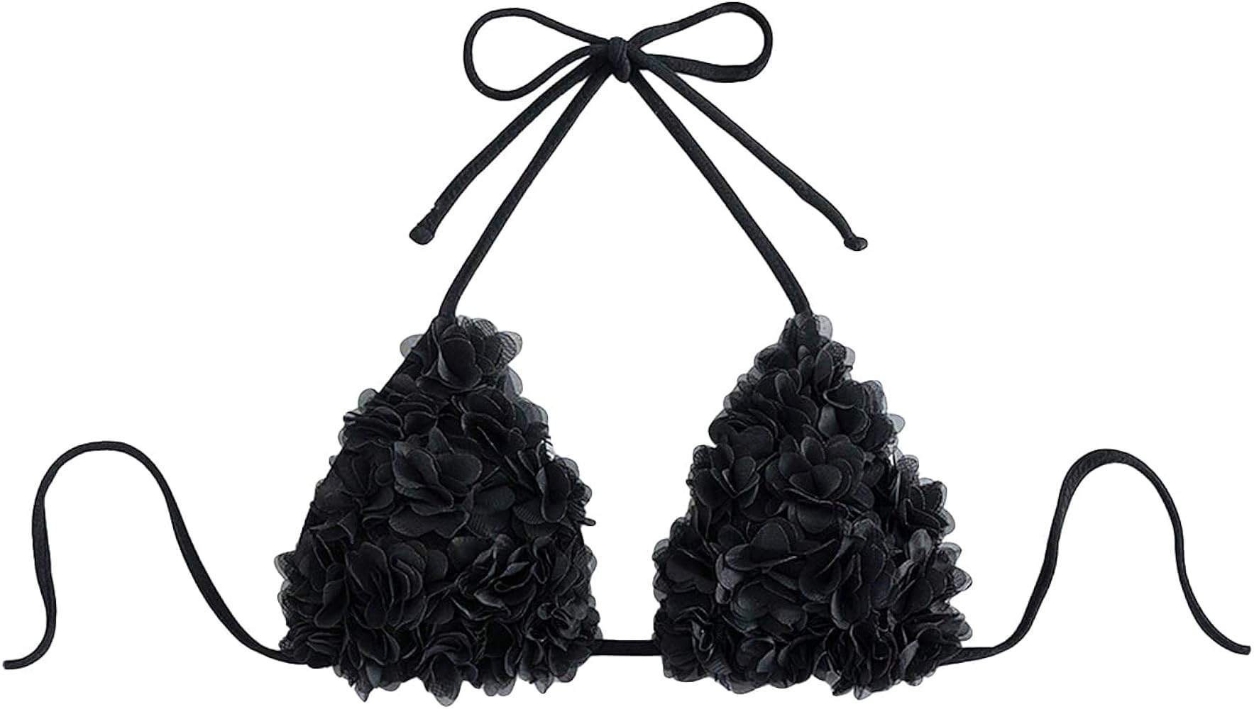 OYOANGLE Women's Appliques Flower Tie Back Spaghetti Strap Triangle Bikini Top Swimwear