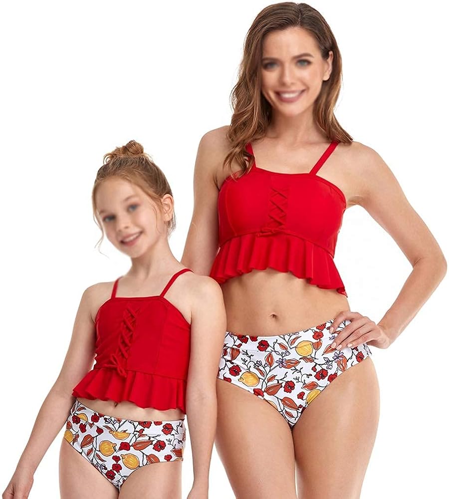 New Bikinis Set Swimsuit Women Girls Swimwear Family Matching Outfits Child Female Swimming Bathing Suits Beachwear