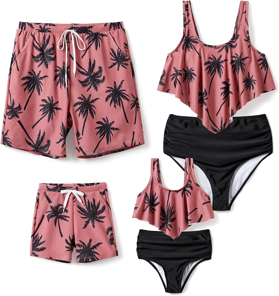 PATPAT Family Matching Swimsuits Two Piece Hawaiian Tropical Beach Bikini and Swim Trunks Set Mommy and Me Bathing Suits