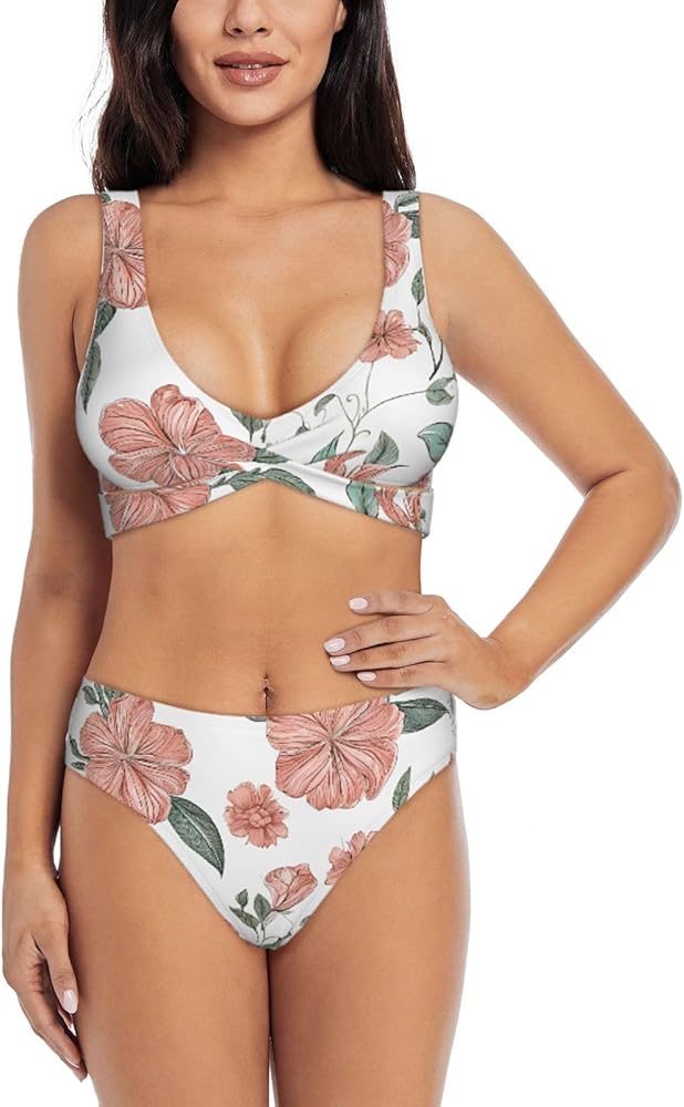 Hawaiian Flower Print Print Bikini Set for Women Soft, Stretchy, and Stylish Swimwear for Beach Pool, and Vacation