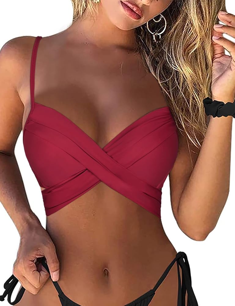 Mycoco Women Underwire Bikini Tops Criss Cross Push Up Swim Top Only